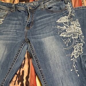 156. Grace Blue Boot Cut Jeans with White Floral Embroidery
